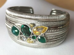 JUDITH RIPKA WIDE CUFF BRACELET STERLING &18K GREEN QUARTZ CANARY CZ CHALCEDONY