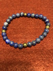 Lapis Lazuli & Brass 7mm Bead 6” Stretchy Bracelet