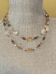 Rose Quartz NECKLACE SIGNED PIECE HDNY 14/20 Gold Filled Stones Silver Tone 18”