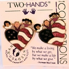 Womens American Multiracial Children Pierced Earrings, American Flag Teacher