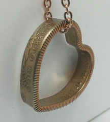 Heart shaped Pendant made from PUERTO RICO US coin ring 24 in chain colored gold