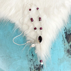 Sterling Silver Garnet Y Lariat Gemstone Pendant Necklace 17″ Signed N & E