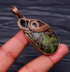 Dragon Blood Jasper Gemstone copper wire wrapped Handmade pendant Jewelry 2.24″