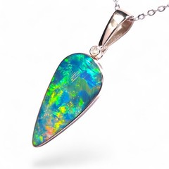 Fuego Raro’ Rare Australian Opal & Diamond Pendant 14k White Gold 16.2ct O98