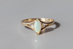 Marquise Cut Australian Solid Opal & Diamond Ring 14K Yellow Gold Engagement