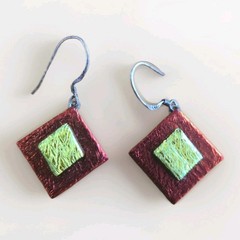 Dichroic Fused Glass 925 Sterling Silver Artsy Funky Retro Dangle Earrings