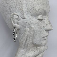 Lauren G Adams Large Enamel Hoop Earrings Black CZ’s Silver Tone Metal Pierced