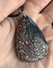 Black & Multicolor Crushed Glass Handmade Resin Pendant Dark Glam Gift