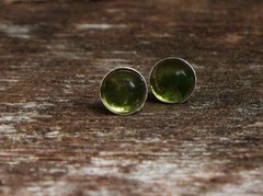 Recycled Early 1900’s Olive Green Wine Bottle Sterling Silver Post Earrings