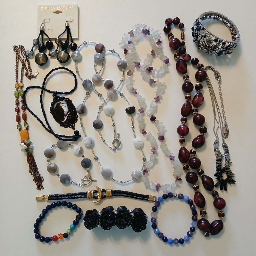 Boho Witchy Celestial Jewelry Lot Agate Amethyst Moon Raven Gothic 13pc