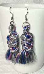 Handmade Macrame Earrings Mermaid Tail Silver Pink Blue Black Nylon Cotton Cord