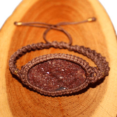 Hand Braided Morocco Natural Cobalto Calcite Druzy Crystal Cuff Macrame Bracelet