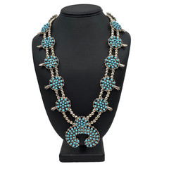 Zuni Margie Kaamasee Sleeping Beauty Turquoise Squash Blossom Sterling Necklace