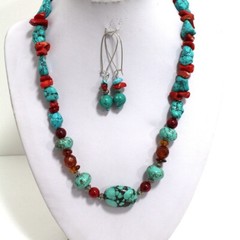 Genuine Multi-Color Turquoise Coral and Amber