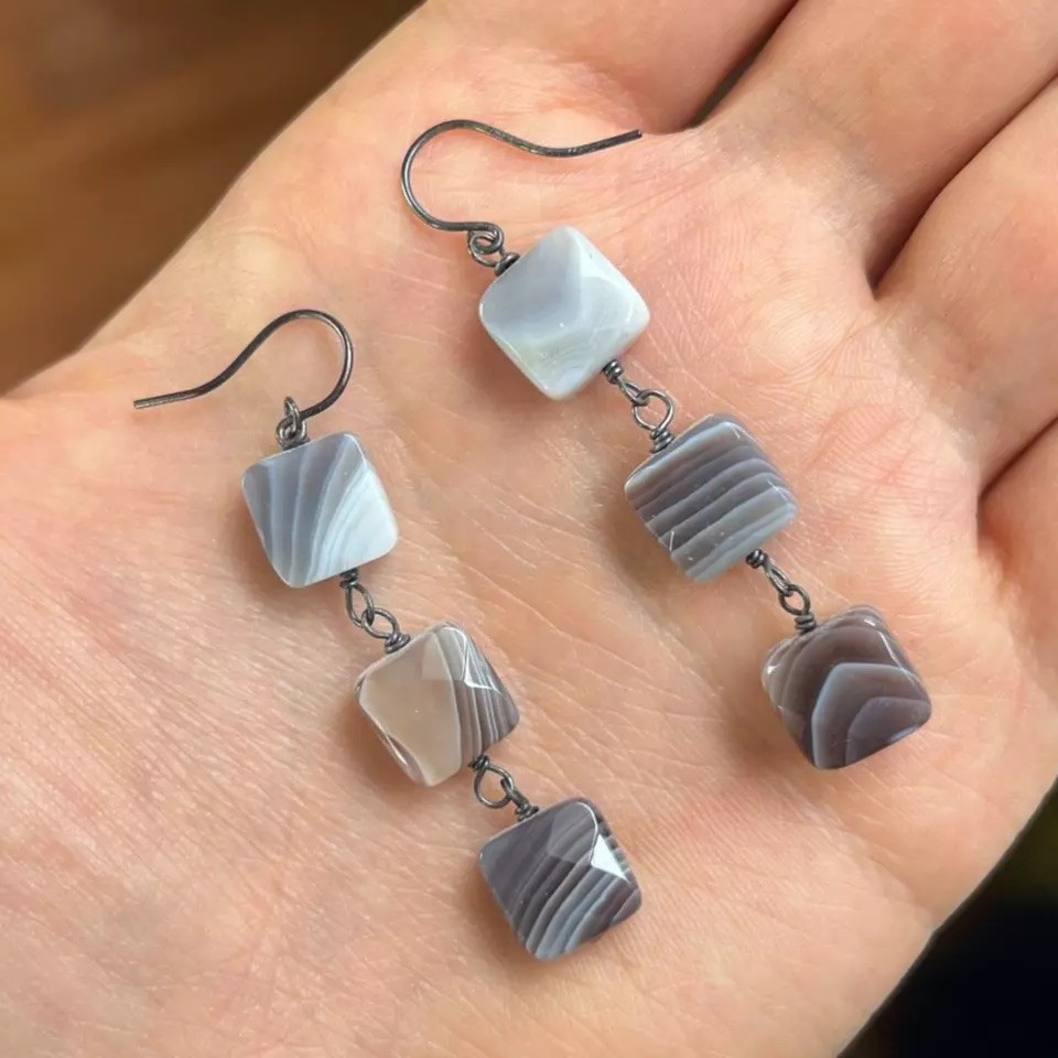Botswana Agate Sterling Silver Earrings Artisan Handmade Natures Art Jewelry 925