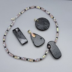 Fused Dichroic Glass Necklace Pendants Lot Of 4 Pink Blue Gold Black Red Tones