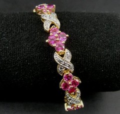 Pink Stones Flower Gold Vermeil over Sterling Silver 925 Tennis Link BRACELET