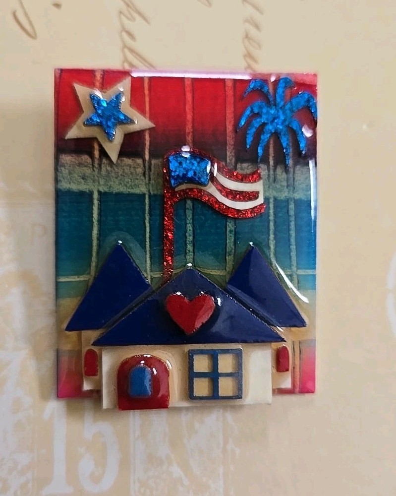 Vtg House Pins By Lucinda Patriotic Fireworks Flag USA Star Glitter Brooch