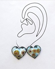 Enameled Heart Charms Pendants with Flowers Pair (20214)