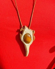 Tiger’s Eye Bone and Wood Pendant Necklace