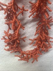 Coral Red Glass Seed Beads Necklace, Handmade Artisan Made 20” Long