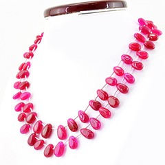 364.50 Cts Earth Mined 2 Strand Red Ruby Pear Shape Beads Hand Made Necklace