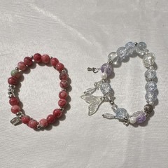 Good Pink Clear Beaded Charm Bracelet Adjustable Stretch Glass Round Unisex