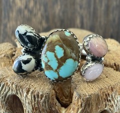 Sterling Silver Native Style SW No. 8 Turq White Buffalo Pink Opal Floater Ring