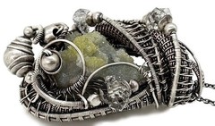 Zincite Druzy Pendant, Wire-Wrapped in Sterling Silver with Herkimer Diamonds