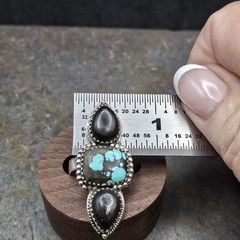 Blackjack Turquoise 3 Stone Ring Sterling Silver 5-9 Southwestern Native Style