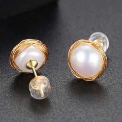 A pair Flawless Freshwater pearl White Baroque earrings Drop Ear Cuff
