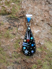 Celestial Vibrant Night Sky Micro Inlay Gemstone Sterling Silver 925 Pendant E25