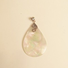 Teardrop White Mother of Pearl Shell Handmade Pendant Sterling Silver Necklace
