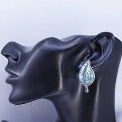 vtg Mexican PA Sterling 925 silver handmade earrings, leaf screw back abalone
