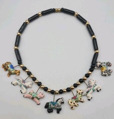 Flying Colors Ceramic Carousel Animals Necklace Horse Lion Zebra Pig 20″