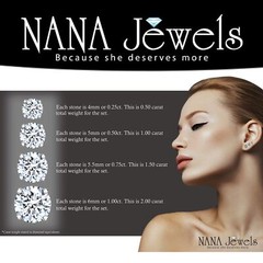 NANA Simulated Stud Earrings Round Sterling Silver Hypoallergenic 0.30-8.00ct