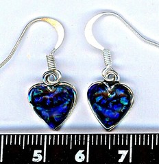 black OPAL EARRINGS, silver framed, handmade, dark blue mosaic Opal Jewelry