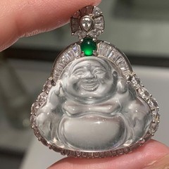 Natural Shui Mo Quartz Jade Buddha Pendant 925 Sterling Silver Moissanite