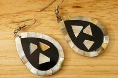 Costume Jewelry MOP Mother of Pearl Shell Inlay Teardop Dangle Pieced Earrings