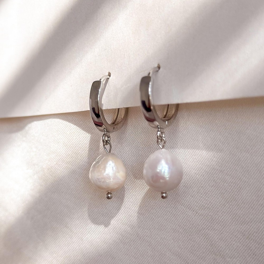 Pearl Charm Huggie Hoop Earrings Gold Silver Dangle Jewelry Gift For Her