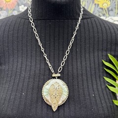 Adorned Crown Jewelry assemblage vintage mother of pearl rhinestone necklace