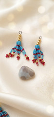​Handmade Beaded Jewelry Set, Necklace, Earrings, Ring, Bracelet, Blue & Gold