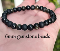 Triple Protection Gold Obsidian Black Tourmaline Onyx Beads Stretch Bracelet