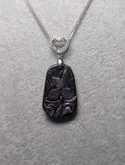 Sugilite Pendant Hand Carved Genuine with Sterling Silver Chain #6