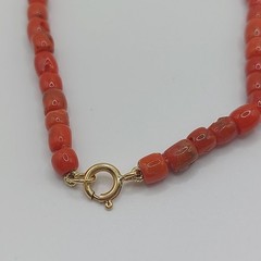 Red Coral Barrel Necklace 57cm 18K Gold Clasp Handmade Luxury Koralle