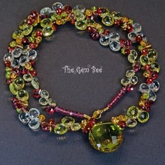 Lemon Quartz Prasiolite Garnet 19″ Cluster Necklace With 18K Solid Gold Clasp