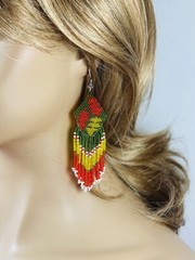 Handmade Green Yellow Native Style Beaded drop Earrings