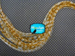 BLEACHED Thin Long Grizzly Rooster Feather and Silicon Bead