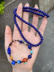 Hand-Woven Lapis Lazuli Nanhong Agate Chenxiang Wood Necklace Bracelet CC
