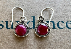 NEW $128 Sundance 1″ RED RUBY JULY Birthstone Sterling Silver Handmade Earrings